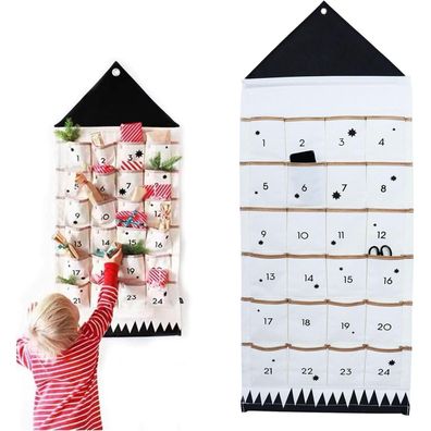Adventskalender zum Befüllen aus Stoff, 50x120cm, Wandbehang mit 24 Taschen