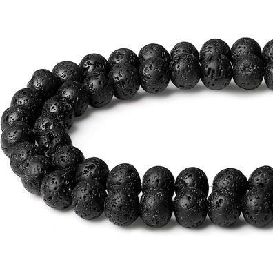 Xiannvxi 8mm Schwarze Lava Perlen Naturstein zum Auffädeln für DIY Schmuck