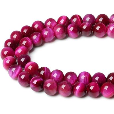Xiannvxi 8mm Magenta Tigerauge Naturstein Perlen zum Auffädeln für DIY Schmuck