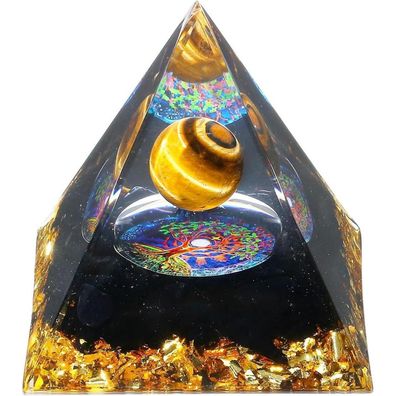 Xiannvxi Große Pyramide aus Tigerauge & Obsidian, 2.4 Zoll, Natürliche