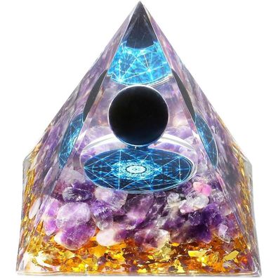 Xiannvxi 2.4" Große Edelstein Pyramide aus Obsidian und Amethyst - Energiestein