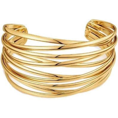 LOCCY Breiter Gold Armreif für Damen, schlicht, offen und verstellbar