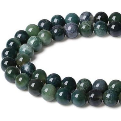 Xiannvxi 8mm Moosachat Perlen Naturstein zum Auffädeln, Runde Kristalle für DIY