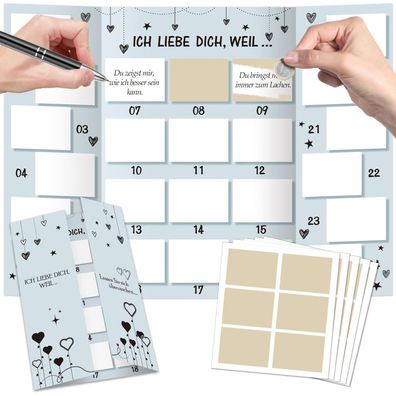 DPKOW Adventskalender Rubbellos Karte zum Selber Befüllen für Paare, Freunde