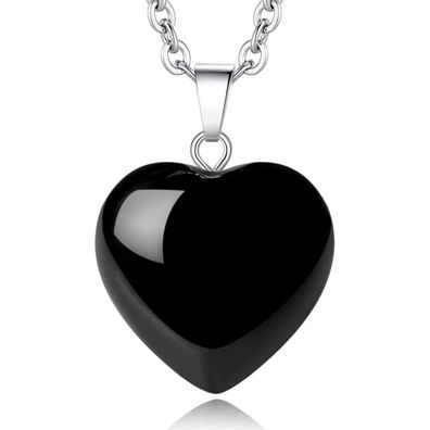 Xiannvxi Obsidian Herz Halskette Damen - Heilkristall Schmuck Silber