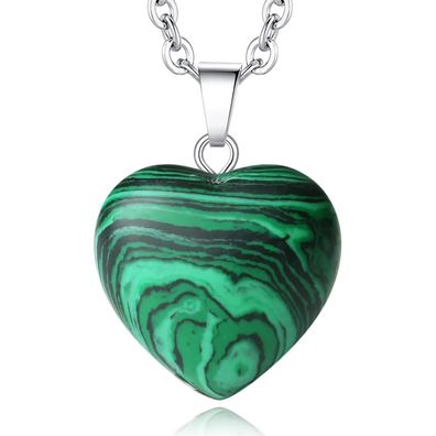 Xinnvxi Damen Malachit Herz Halskette aus Silber, Verstellbare Kette mit