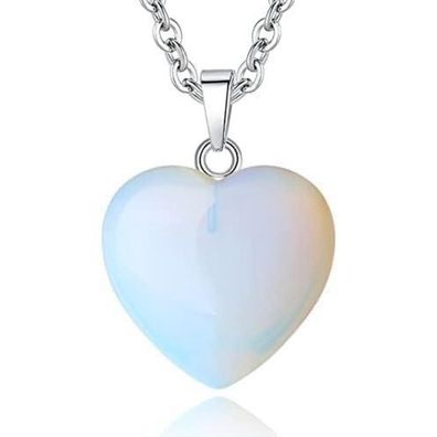Xiannvxi Opal Herz Anhänger Halskette Damen Silber Heilkristall Schmuck