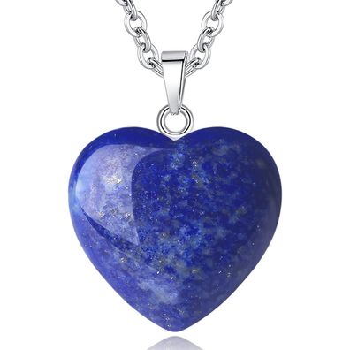 Xiannvxi Lapislazuli Herz Kristall Halskette für Damen, Silber, Heilstein