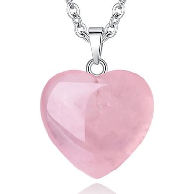 Xiannvxi Damen Halskette Silber mit Rosenquarz Herz Anhänger, Heilkristall