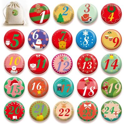 HOWAF 24 Adventskalender Buttons mit Zahlen 1-24 für DIY Weihnachtsdekoration