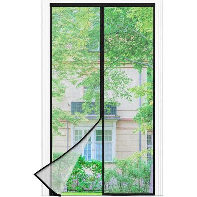 berssen Fliegengitter Balkontür mit Magneten, 80x220cm, ohne Bohren, Schwarz