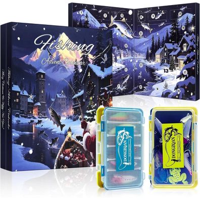 Angel Adventskalender 2025 für Männer - 24 Köder & 2 Köderboxen für Fischer