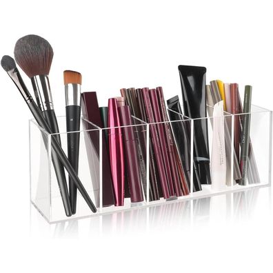 WINKIO Pinselhalter mit 5 Fächern aus Acryl - Klarer Kosmetik Organizer mit