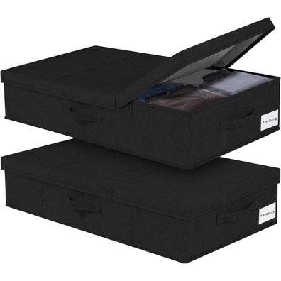 JUPELI 2 Stück Faltbare Unterbett Aufbewahrungsbox Schwarz, 15cm Hoch, Stabil