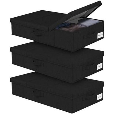JUPELI 3er Set faltbare Unterbett Aufbewahrungsboxen, 15cm hoch, stabil mit