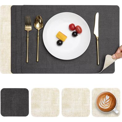 Myir JUN Tischsets Abwaschbar Lederoptik, Doppelseitig, Rutschfest, 4er Set