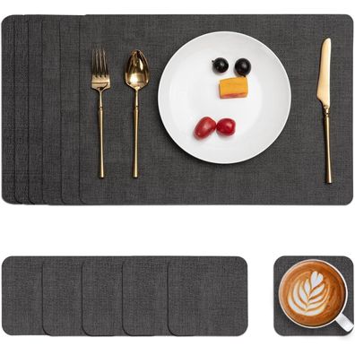 Myir JUN Tischsets Abwaschbar Leder Kunstleder, Doppelseitige Platzsets 6er