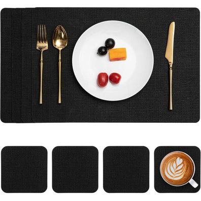 Myir JUN Tischsets Abwaschbar Lederoptik, 4er Set, Doppelseitig, Rutschfest