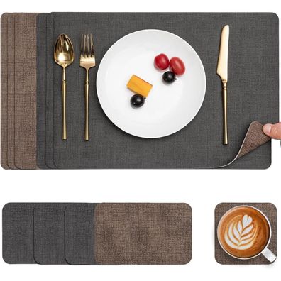 Myir JUN Tischsets Abwaschbar Leder 6er Set, Doppelseitig, Rutschfest