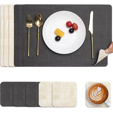 Myir JUN Tischsets Abwaschbar Lederoptik, Doppelseitig, Rutschfest, 6er Set