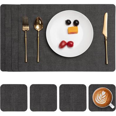 Myir JUN Tischsets Abwaschbar Leder, Doppelseitige Platzsets & Untersetzer, 4er