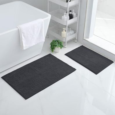 Homaxy Chenille Badezimmerteppich Set 2-teilig, rutschfest, weich, saugfähig