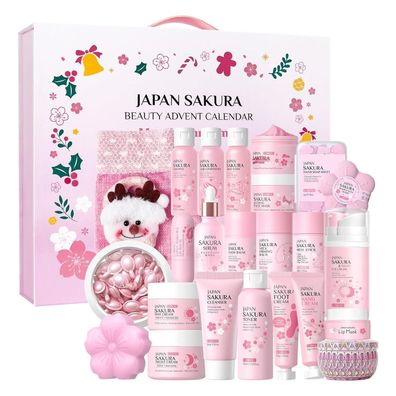 LAIKOU Adventskalender 2025 Frauen, 24-teiliges Sakura Gesichtspflege Set
