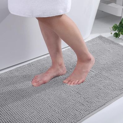 Homaxy Chenille Badteppich rutschfest & saugfähig, 60x90 cm, Hellgrau