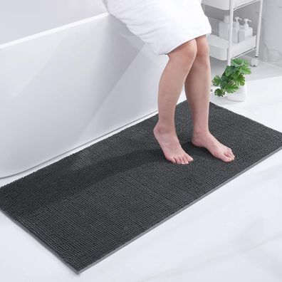 Homaxy Chenille Badezimmerteppich 60x120 cm, rutschfest, waschbar, dunkelgrau