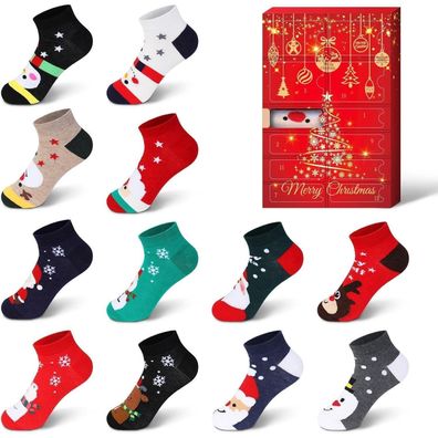 Jodimitty 12 Paar Weihnachts Socken Damen Baumwolle - Adventskalender 2025 für