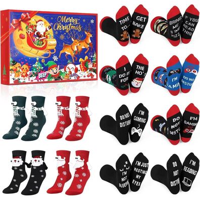 Jodimitty 12 Paar Weihnachtssocken Adventskalender 2024 für Damen und Herren