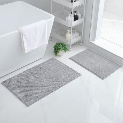 Homaxy Chenille Badezimmerteppich Set 2-teilig, rutschfest, weich, saugfähig
