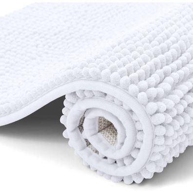 Homaxy Chenille Badteppich rutschfest, weich und saugfähig, 40x120 cm, Weiß