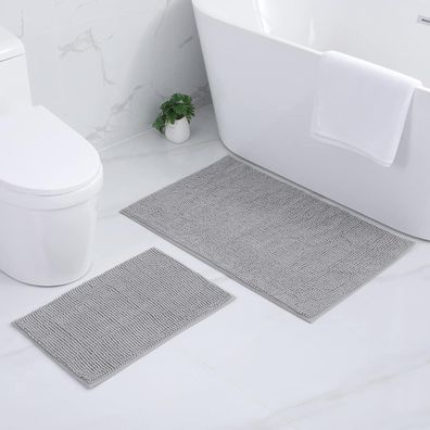 Homaxy Chenille Badematten Set 2-teilig, rutschfest, weich, saugfähig