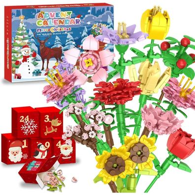 Adventskalender 2025 Blumen Bausteinen für Kinder, 24 Tage