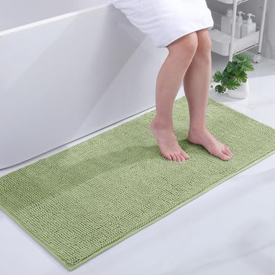 Homaxy Chenille Badteppich 60x120 cm, rutschfest und waschbar, Salbeigrün