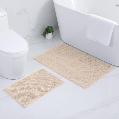 Homaxy Chenille Badezimmerteppich Set 2-teilig, rutschfest, weich, saugfähig