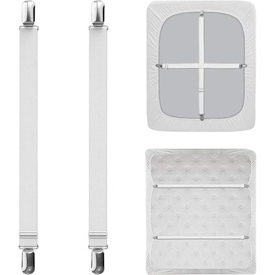 laeeyin Verstellbare Bettlakenspanner (2 Stück, 55-250cm) - Weiß, mit