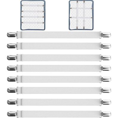 laeeyin Verstellbare Bettlakenspanner, 8 Stück, 55-250cm, Weiß, mit Metallclips