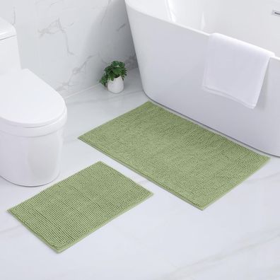 Homaxy Chenille Badezimmerteppich Set 2-teilig, rutschfest, weich, saugfähig