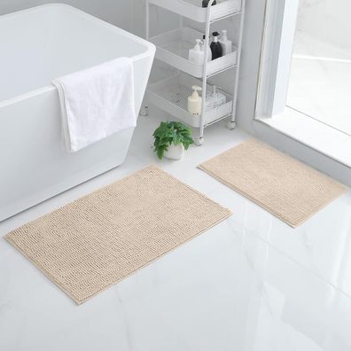 Homaxy Chenille Badezimmerteppich Set 2-teilig, rutschfest, weich, saugfähig