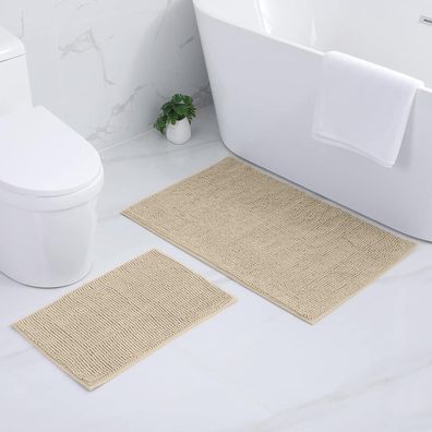 Homaxy Chenille Badezimmerteppich Set 2-teilig, rutschfest, saugfähig