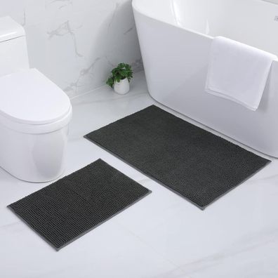 Homaxy Chenille Badezimmerteppich Set 2-teilig, rutschfest, weich, saugfähig