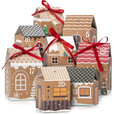 Tibomuo DIY Adventskalender zum Befüllen, 24 Häuser mit Zahlenaufklebern