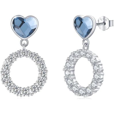 Trishula 925 Sterling Silber Ohrringe Damen Herz Kristall Zirkonia, Lange