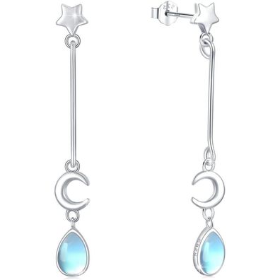 925 Sterling Silber Ohrringe Damen Herz/Mond Baumel-Ohrringe Lange Ohrstecker