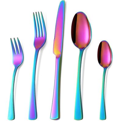 Bestdin Regenbogen Besteck Set 30-teilig für 6 Personen, Edelstahl, Bunt