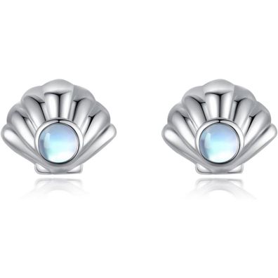 925 Sterling Silber Ohrstecker mit Mondstein und Muschel-Design - Hypoallergen