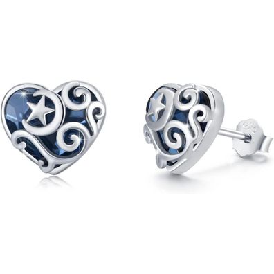 925 Sterling Silber Ohrstecker mit Kristall - Mond und Sterne Design