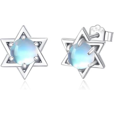 Trishula 925 Sterling Silber Ohrringe Hexagramm Mondstein, Hypoallergen Schmuck
